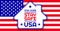 Patriotic background with United States flag, Stay Home, Stay Safe USA sign to support social distancing during novel coronavirus