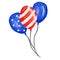 Patriotic Balloon. 4th of july America celebration party watercolor Independence day of the USA decoration. Blue Red