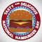 Patriotic Button with Delicious Cheeseburger to Celebrate National Hamburger Day, Vector Illustration