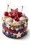 A patriotic cake with cherries and stars on top. AI generative image. AI generative Lambeth style, retro cake