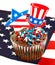 Patriotic Cupcake on Flag with star and tophat picks.