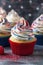 patriotic cupcakes with red, white, and blue frosting