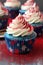 patriotic cupcakes with red, white, and blue frosting