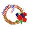 Patriotic decor. Memorial or Remembrance Day wreath with poppies and striped stars. Red, blue and white colors of US flag