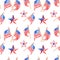 Patriotic decorative red, white and blue seamless pattern with US flags and stars