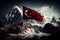 Patriotic display of the Turkish flag, set against the majestic backdrop of mountains. A symbol of the nation\\\'s identity and