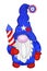 Patriotic gnome in american flag colors with firecracker