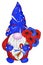 Patriotic gnome in american flag colors with flowers
