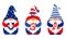 Patriotic gnomes in caps in american flag colors hold the letters USA in their hands. Gnomes celebrate Independence Day, on July