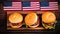 Patriotic Gourmet Burgers: Mini Flags and Savory Delicacies - Generative AI