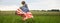 Patriotic holiday. Happy kid, cute little child girl with American flag.