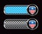 Patriotic icon on blue and black checkered tabs