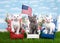 Patriotic kittens in a backyard setting
