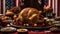 Patriotic Night Feast: Roasted Turkey with USA Flag Backdrop
