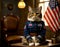 Patriotic Paws Cat in Antique American Army Uniform. Concept independence day and memorial day.