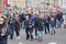 a patriotic procession on Victory Day, people on the streets