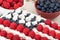 Patriotic, red white and blue, American flag cake