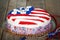 Patriotic red, white and blue American flag cake