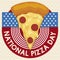 Patriotic Round Button to Celebrate National Pizza Day, Vector Illustration