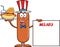 Patriotic Sausage Cartoon Character Carrying A Hot Dog, French Fries And Cola Next To Menu Board