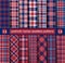 Patriotic Tartan Set of White , Blue, Red Seamless Patterns