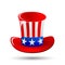 Patriotic Uncle Sam hat for 4th of July public holiday card greetings in vector format. Cartoon or doodle style