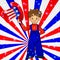 Patriotic Uncle Sam hat in young america boy hand: for 4th of July public holiday card greetings, vector. Cartoon