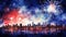 Patriotic Watercolor Fourth of July Fireworks over a City Skyline AI Generated