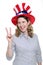 Patriotic Woman Flashing Peace Symbol