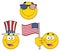 Patriotic Yellow Cartoon Emoji Face Character Set 2. Illustration