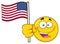 Patriotic Yellow Cartoon Emoji Face Character Waving An American Flag