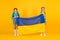 Patriotism respect and love to motherland. National identity concept. Ukrainian kids. Girls with blue and yellow flag