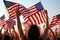 Patriots celebrating Independence Day by marching in a vibrant parade with American flags