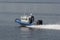 Patrol boat crossing New Bedford outer harbor