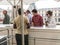 Patrons choose snacks at cafe on Louvre balcony, Paris