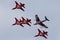 Patrouille Suisse formation display team of the Swiss Air Force flying in formation with a Hawker Hunter aircraft that was a forme