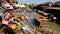 Pattaya Floating Market. Tourist Wooden Boat moving along the Water. Thailand, Asia