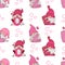 pattern with adorable cartoon gnomes holding letters that spell out the word love