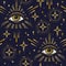 Pattern with all seeing eye, golden stars