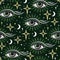 Pattern with all seeing eye, stars, crescent