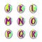 Pattern alphabet set. Oval leaf jklmnopqr letters. Purple lettering type characters.