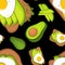 Pattern with avocado toast with scrambled eggs for breakfast. Healthy food. vector illustration