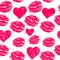 Pattern background with lipsticks prints and doodle hea