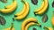 Pattern of bananas collage on green background