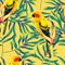 Pattern with beautiful parrots and tropical exotic flowers leaves. Summer Birds background Vector Illustration