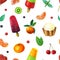 pattern of berry and orange popsicles with tangerine, cherry and kiwi. fresh and Juicy wallpaper with one scoop sundae