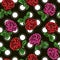 Pattern with big polka dot ornament, buds of roses