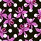 Pattern with big polka dot ornament, pink orchids