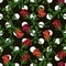 Pattern with big polka dot ornament, red roses