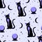 Pattern with a black cat and magic ball